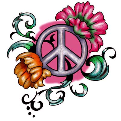 Peace Sign Flowers Design Water Transfer Temporary Tattoo(fake Tattoo) Stickers NO.11428